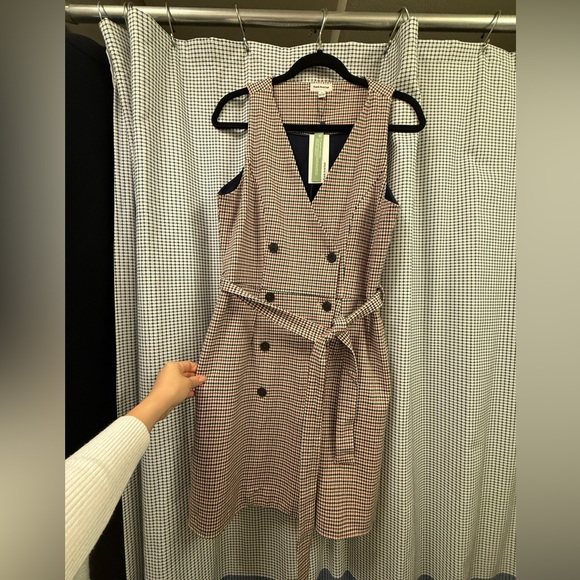 Frank And Oak Houndstooth Vest Double Breasted Button Tie Front Dress - Picture 3 of 4